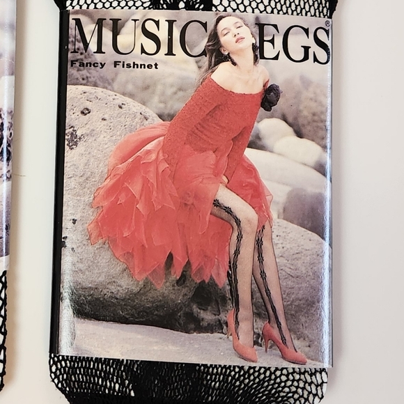 Music Legs Fancy Fishnet Stockings Black New Vintage 90s Cosplay Halloween Goth - Picture 8 of 8